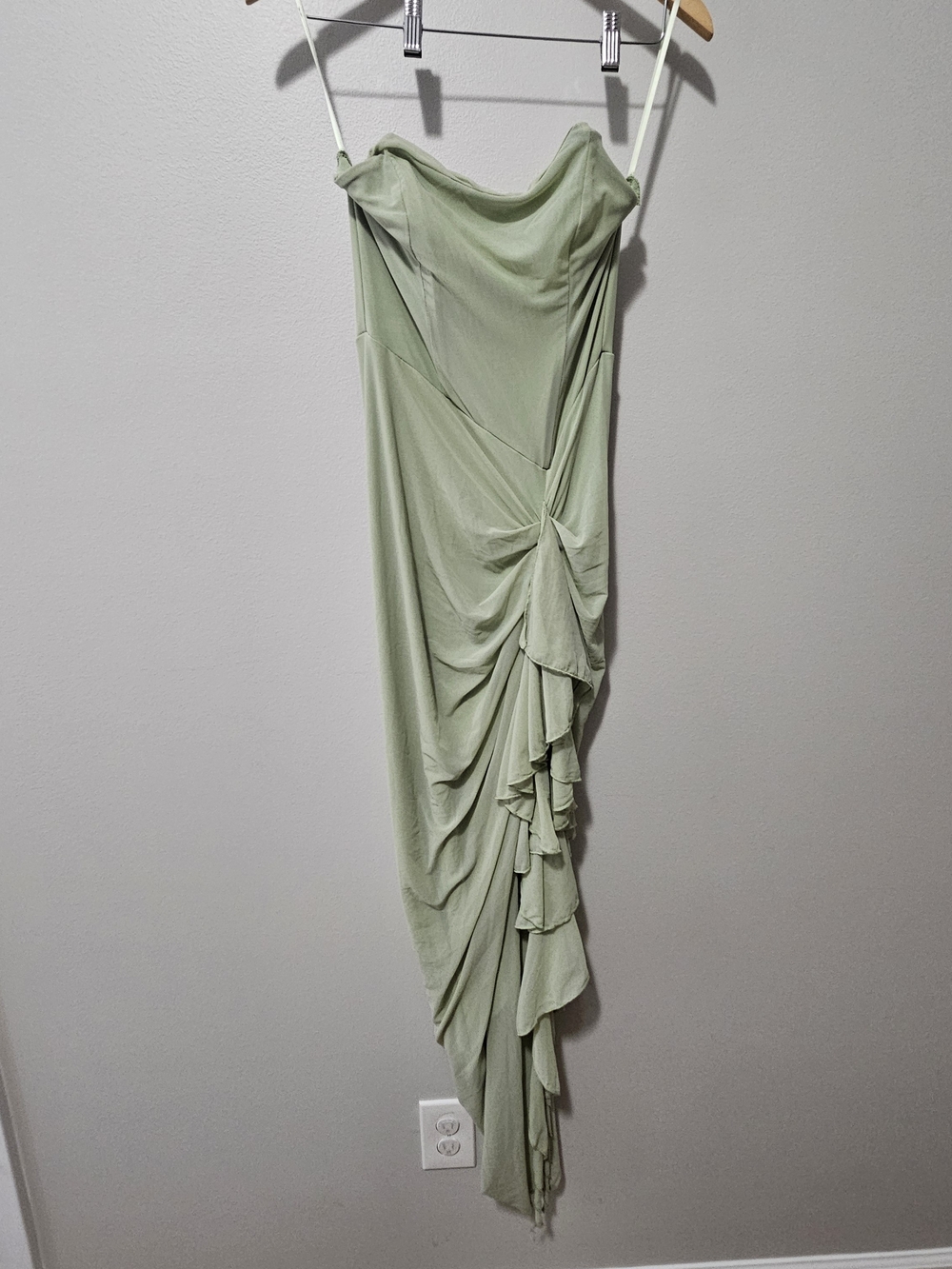 SHEIN Sage Green Draped Ruffle Spaghetti Strap Prom Dress